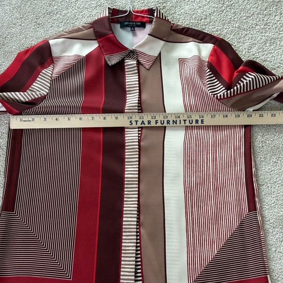Lafayette 148 New York Red and Brown Geometric Button Down Shirt - Picture 5 of 6